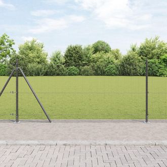 Berkfield Home Welded Wire Fence with 13 Flanged Posts Grey 0.8x100 m Steel