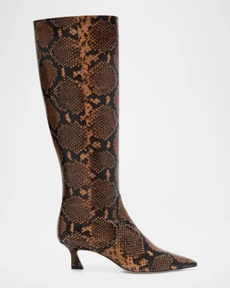 Stuart Weitzman 50mm Vinnie Snake-Printed Leather Knee-High Boots