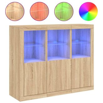 Berkfield Home Sideboards with LED Lights 3 pcs Sonoma Oak Engineered Wood in Light Tan
