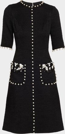 Teri Jon Bead-Embellished Boucle Dress