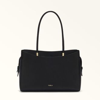 Furla Eris Borsa Shopping L Nero Nero Pelle Di Vitello Granata Keria + Pelle Di Vitello Sidney Donna