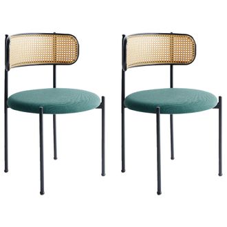 Beliani Conjunto De 2 Sillas Retro Asiento De Tela Estructura Met&aacute;lica Negra Respaldo De Trenza Vienesa Verde Andover