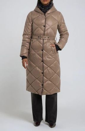 Noize Amiyah Belted Diamond Quilt Longline Jacket in Mocha at Nordstrom Rack, Size Medium