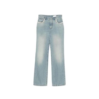 Alexander McQueen Alexander McQueen, Straight Jeans, female, Blue, Size: W27 Crystal Embroidery Straight Leg Jeans