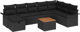 vidaXL Conjunto De Sof&aacute;s De Jard&iacute;n 9 Pcs Negro Rat&aacute;n Sint&eacute;tico Vidaxl