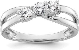 Diamond2Deal 14k White Gold Lab Grown Diamond 3-Stone Band Ring 1/2Ct Clarity- VS Color- G-H