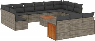 vidaXL Set De Sof&aacute;s De Jard&iacute;n Y Cojines 14 Pzas Rat&aacute;n Sint&eacute;tico Gris Vidaxl