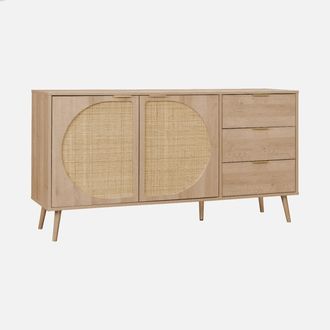 Sweeek Sweeek - Aparador Efecto Madera De 2 Puertas Y 3 Cajones, 150cm, Eva, Natural, 150x39x79 Cm