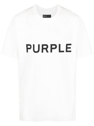 Purple logo-print cotton T-shirt - White