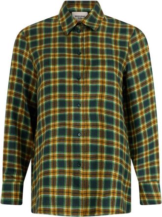 Max Mara Gestreepte Zijden Twill Blouse - Dames - Overhemden - Groen - M - Katoen - Overhemden