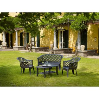 Progarden Set giardino 2 sedie 1 panchina 1 tavolino s/cuscino antracite - ipae