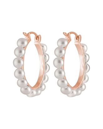 Splendid Pearls 14K Rose Gold Vermeil 4-5Mm Freshwater Pearl Hoops