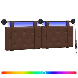vidaXL Cabecero Colgante Con Luz Led Marr&oacute;n Cuero Sint&eacute;tico Vidaxl