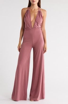 Go Couture Strappy Plunge Halter Jumpsuit in Dark Mauve Ponte at Nordstrom Rack, Size X-Large