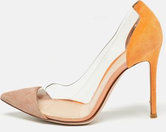 Gianvito Rossi Orange/pink Suede And Pvc Plexi Pumps