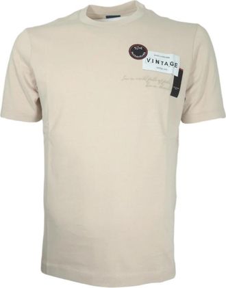 Paul & Shark Beige Katoenen T-shirt met Borduurwerk - Heren - T-shirts - Beige - XL - Katoen - Tops