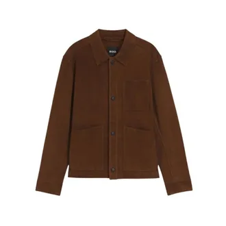 HUGO BOSS Hugo, Light Jackets, male, Brown, Size: L Brown Coat with Shirt Collar