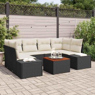 vidaXL Vidaxl - Conjunto De Sof&aacute; De Jard&iacute;n Con Coj&iacute;n 7 Pcs Negro Polirat&aacute;n
