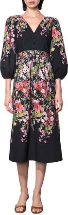 Adelyn Rae Tessa Floral Print Balloon Sleeve Midi Dress in Black Floral at Nordstrom, Size X-Small