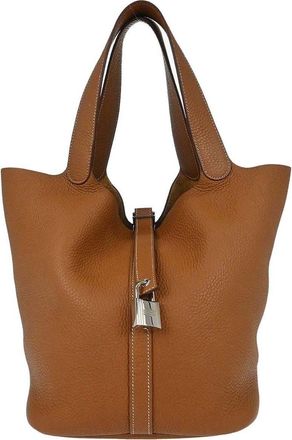 Herm&egrave;s Picotin Lock Clemence Gold Leather Handbag (Pre-Owned)