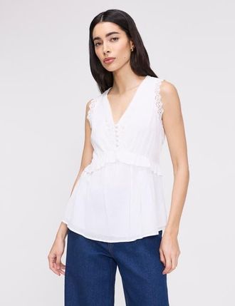 Finery Cyma Sleeveless Cotton Top in White at Nordstrom, Size 10