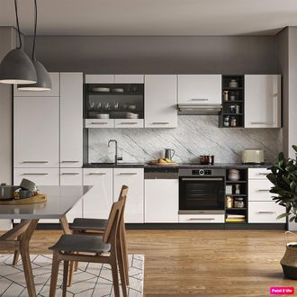 Vicco Mueble De Cocina Fame-line, Blanco Brillo/antracita, 355 Cm, Et M&aacute;rmol