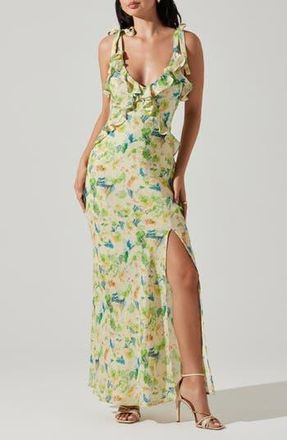 ASTR the Label Sorbae Floral Print Sleeveless Dress in Yellow Green Floral at Nordstrom Rack, Size Large