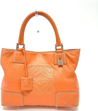 Loewe Amazona Orange Leather Handbag Tote Bag (Pre-Owned)