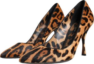 Dolce & Gabbana Womens Leopard Calf Hair Heel Brown Viscose