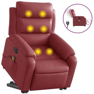 vidaXL Sill&oacute;n De Masaje Elevable El&eacute;ctrico Cuero Artificial Rojo Tinto Vidaxl