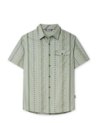 Stio | Mens Curtis Camp Shirt Short Sleeve, Size Extra Large in Sage Flats Novelty Stripe | Cotton