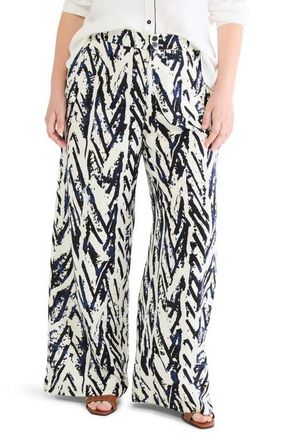 Nic+Zoe Indigo Crosshatch Linen Blend Wide Leg Pants in Indigo Multi at Nordstrom, Size 14W