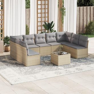 vidaXL Juego De Sof&aacute;s Jard&iacute;n Con Cojines Beige 10 Pzas Rat&aacute;n Sint&eacute;tico Vidaxl