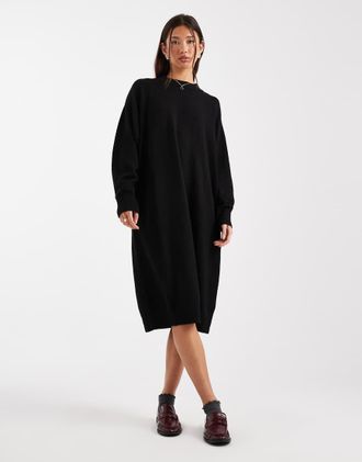 Monki Vestito maglia midi a maniche lunghe nero