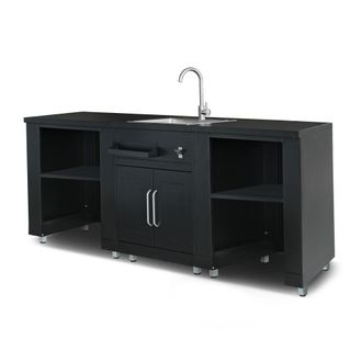 Oviala Cocina exterior de 3 elementos con fregadero negro