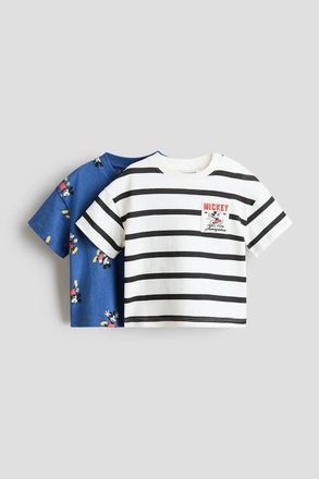 H&M 2-pack Printed T-shirts in Blue/mickey Mouse at Nordstrom, Size 18M