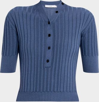 Iro Lunea Ribbed Wool Elbow-Sleeve Sweater