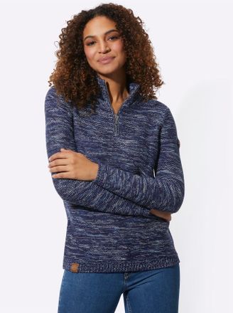 Casual Looks Troyer CASUAL LOOKS Troyer, Damen, Gr. 44, blau (marine, meliert), 54% Baumwolle, 46% Polyacryl, gemustert, mehrfarbig, meliert, Pullover Troyer