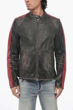 Diesel Leather Jacket L-RENN with Contrast Side Stripes Diesel