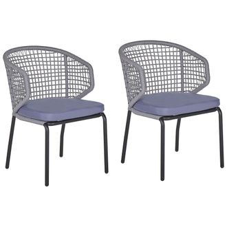 Beliani Beliani - Conjunto De 2 Sillas De Jard&iacute;n Cojines Grises Estructura De Metal Negro Exteriores Palmi