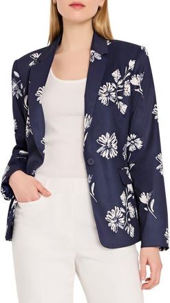 Tahari by ASL Floral One Button Blazer in Navy Ivory at Nordstrom, Size 14P
