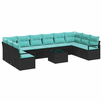 vidaXL Juego De Sof&aacute; Con Coj&iacute;n 11 Pcs Negro Rat&aacute;n Sint&eacute;tico Vidaxl