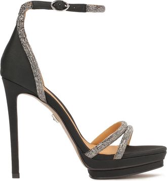 Kazar Zwarte stoffen sandalen versierd met kristallen. Dit product valt klein uit. - Dames - Sandalen met hakken - Zwart - 41 EU - Leer - Schoenen
