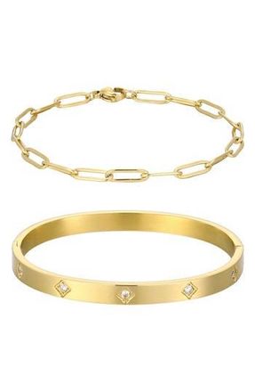 Adornia Set of 2 Tarnish Resistant 18K Gold Plated Chain & Cubic Zirconia Bangle Bracelets at Nordstrom Rack