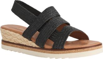 Andr&eacute; Assous Noma Woven Wedge Sandal in Black Raffia at Nordstrom, Size 10