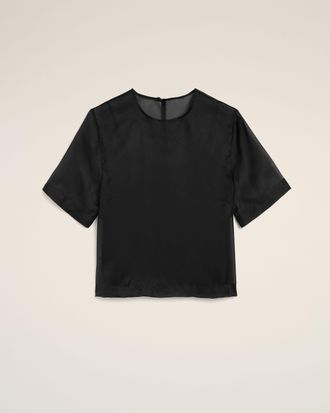 Ami Black SIlk Short Sleeves Sheer With Undertop Top Black - 34 - for Women