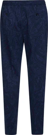 Etro Mens Blue Paisley-Pattern Seersucker Jogger Trousers Polyester