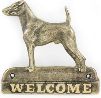 OEM Fox Terrier De Pelo Corto: Placa De Bienvenida De Lat&oacute;n Con Un Perro, Placa De Bienvenida &Uacute;nica Con La Inscripci&oacute;n Welcome De Art-dog