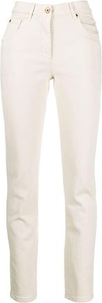 Brunello Cucinelli slim-fit jeans - women - Cotton/Spandex/Elastane/Cotton/Leather - 46 - Neutrals