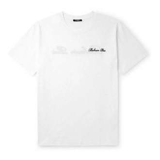 Balmain T-Shirts, male, White, XL, Logo-Embroidered Cotton-Jersey T-Shirt